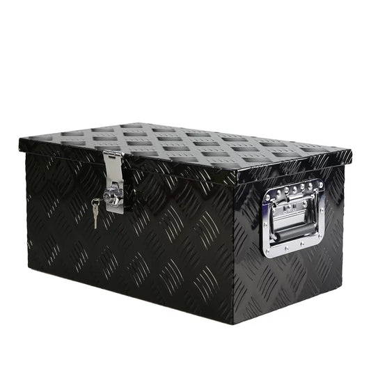 20 Inch Black Aluminum Tool Box 5 Bar Tread Flatbox for Truck Car Outdoor Trailer Pickup Underbody RV ATV Storage Tools Organizer with Lock Side Handle and Keys