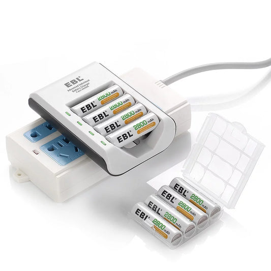 EBL Rechargeable AA Batteries (8 Pack) 2800mAh + 4 Bay Battery Charger for Ni-MH Ni-CD AA AAA Batteries