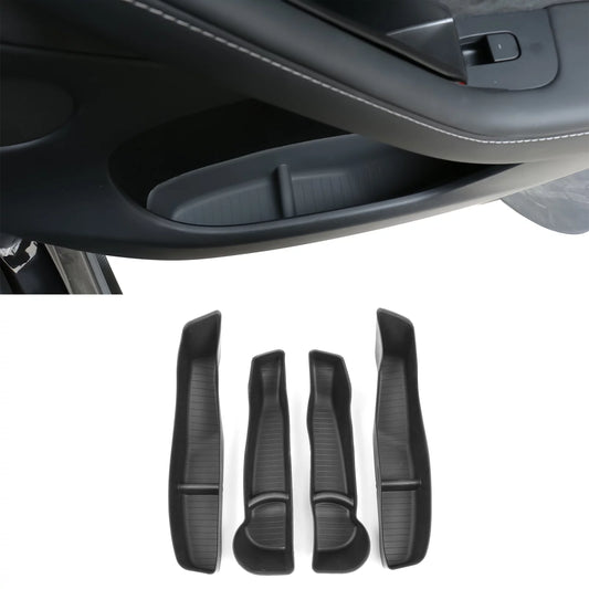 Ikon Motorsports Door Side Storage Box Compatible With 2020-2023 Tesla Model Y Black Injection TPE Interior Front Rear Seat Car Organizer & Storage Box Accessories 4PCS
