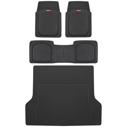 Motor Trend MT-933 Deep Dish FlexTough Rubber Car Floor Mats, Universal Front & Rear Combo Set with Trunk Cargo Mat Liner for Car Sedan SUV Van, Heavy Duty All Weather Trim To Fit