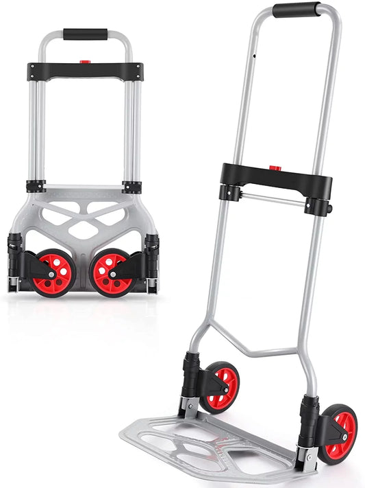 Folding Hand Truck Portable Heavy Duty Aluminum Hand Cart with 2-Wheel Dolly Moving Carts, 330 lbs Capacity Max, Silver