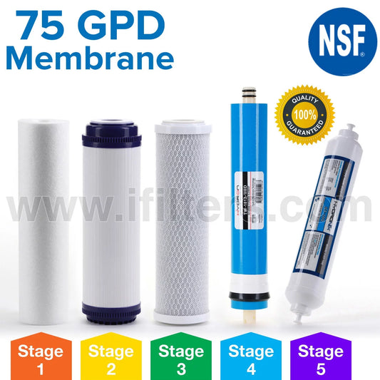 Reverse Osmosis Universal Replacement Filter Set RO Cartridges 5 pcs w/ 75 GPD Membrane