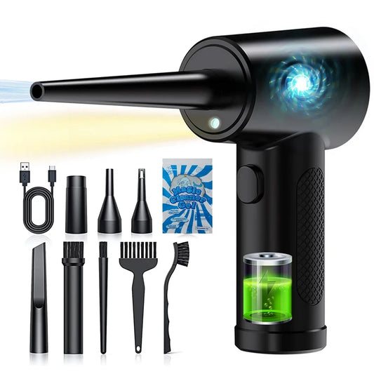 Cordless Compressed Air Duster with LED Light, 7500mAh Rechargeable Electric Air Blower with Dust Cleaning Gel for Cleaning Computer Keyboard House Car Interiors, Replaces Compressed Air Cans