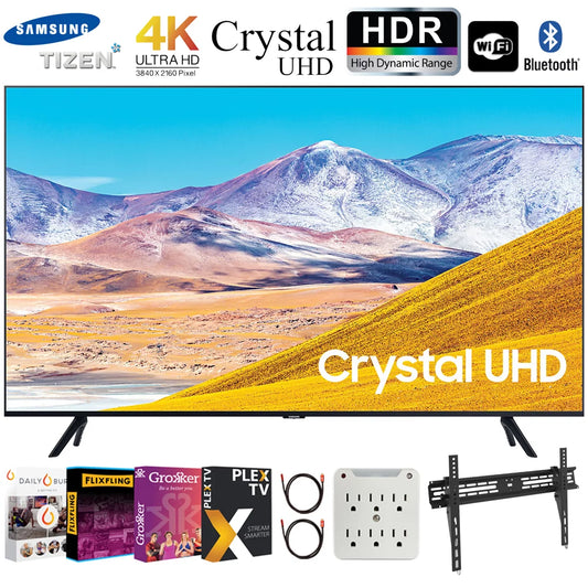 Samsung UN85TU8000 85 4K Ultra HD Smart LED TV (2020 Model) Bundle with Premiere Movies Streaming 2020 + 30-100 Inch TV Wall Mount + 6-Outlet Surge Adapter + 2x 6FT 4K HDMI 2.0 Cable