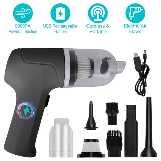 Mini Vacuum Keyboard Cleaner, iMounTEK 2-in-1 Compressed Air Duster, Portable Electric Car Vacuum with Brushless Motor for Car Home Office, Black