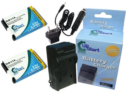 2x Pack - Samsung TL240 Battery + Charger with Car & EU Adapters - Replacement for Samsung SLB-11A Digital Camera Battery and Charger (1130mAh, 3.8V, Lithium-Ion)