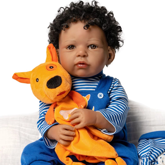 Paradise Galleries Black Reborn Toddler Doll with Rooted Hair & Magnetic Pacifier, 19-inches