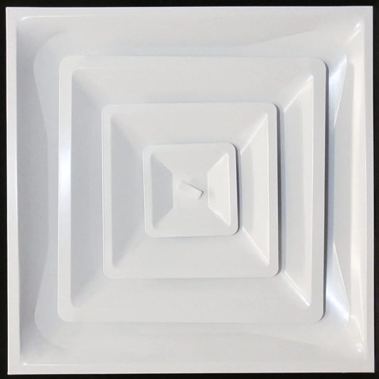 Drop Ceiling HVAC Supply Grille - for T-Bar Lay-in - 3 Coned - 24 x 24 - for 6 Vent Connection 6 Neck White