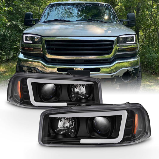 For 99-06 GMC Yukon Sierra 1500/2500 HD/3500 Black LED Tube Projector Headlights Fits select: 1999-2007 GMC NEW SIERRA, 2000-2006 GMC YUKON XL