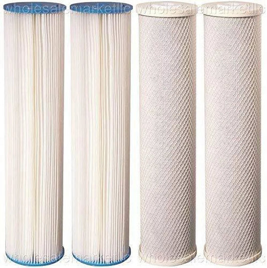 Big Blue Pleated Sediment and Carbon Block Replacement Water Filters 4pcs (5 Micron) 4.5 x 20 Cartridges