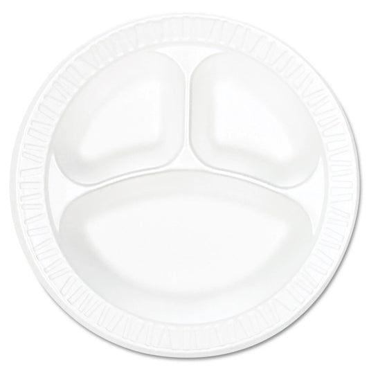Dart Concorde Foam Plate, 3-Compartment, 10.25 dia, White, 125/Pack, 4 Packs/Carton