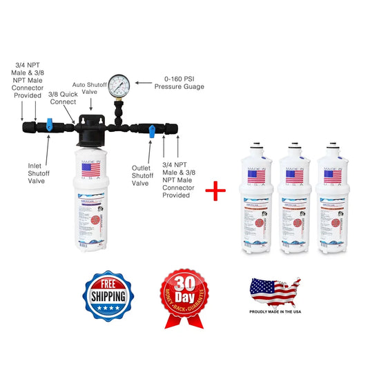 AFC Brand , Water Filter System , Model # AFC-1S-9S , Compatible with Single Filter/ Food Service / Ice Machine Filter System - 4 Filters - Made in U.S.A.