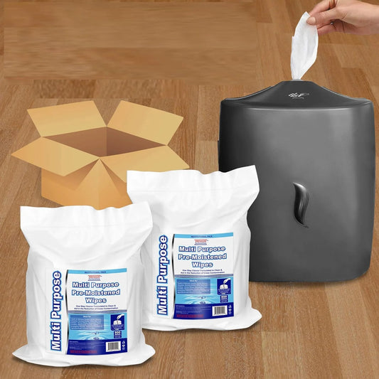 Wet Wipes Combo - 2 x 800 Count Refill Bags (1600 Wipes) - with Wall Mount Upward Pull Dispenser Ideal for Public Use