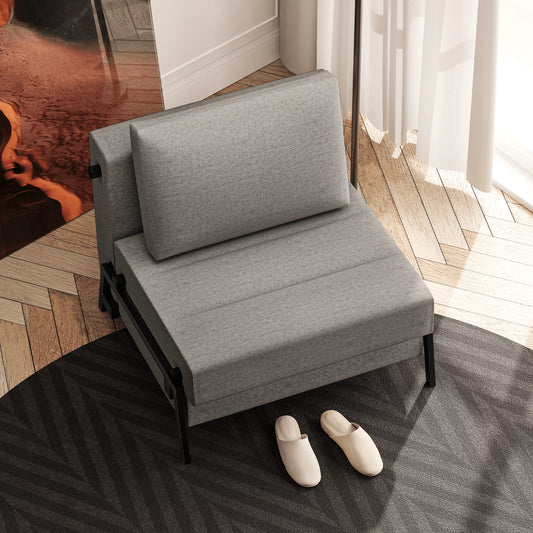 Kescas Sofa Bed, 2 in 1 Multifunction Convertible Sofa Chair, Breathable Linen Fabric & Sturdy Metal Frame Futon Sleeper Bed for Living Room, Office, Dorm, Apartment, Easy Assembly (Light Gray)