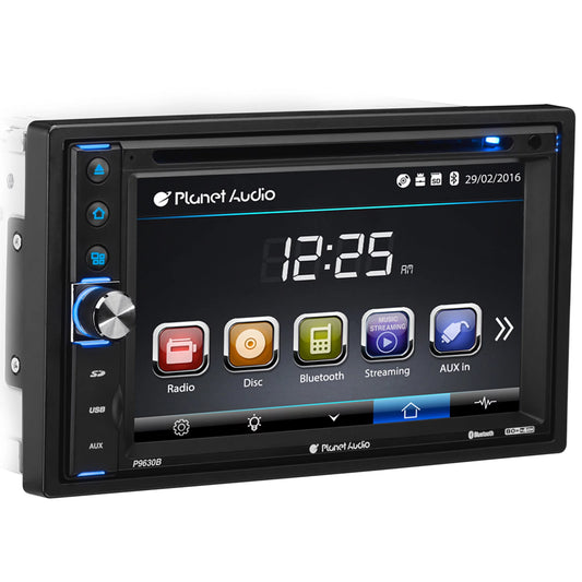 Restored Premium Planet Audio P9630B Car Audio Stereo System 6.2 Inch Double Din, Touchscreen, Bluetooth Audio and Calling Head Unit, MultiColor Illumination, USB, CD Player (Refurbished)