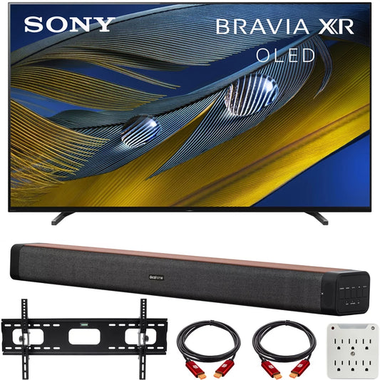 Sony XR55A80J 55-inch A80J 4K OLED Smart TV (2021 Model) Bundle with Deco Home 60W 2.0 Channel Soundbar, 37-100 TV Wall Mount Bracket Bundle and 6-Outlet Surge Adapter