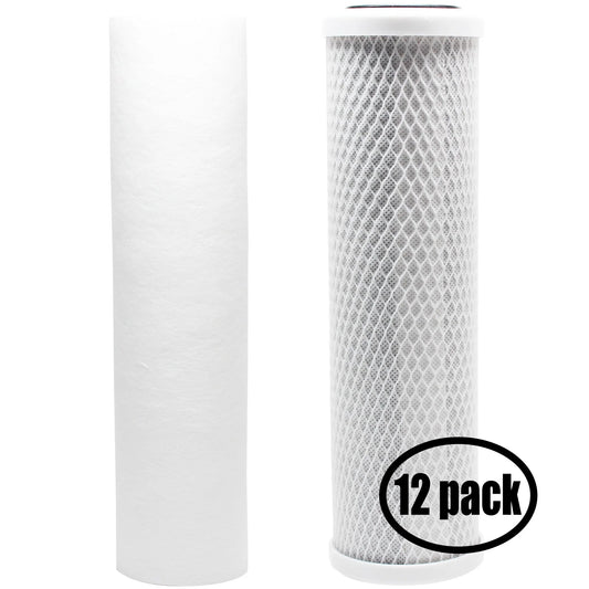 12-Pack Replacement for Filter Kit for Bulk Reef Supply 200415 RO System - Includes Carbon Block Filter & PP Sediment Filter - Denali Pure Brand