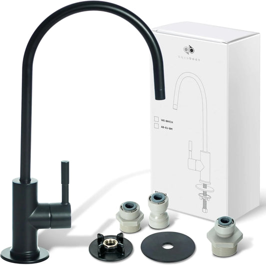Aquaboon Non-Air Gap RO Faucet Contemporary Style - Matte Black Reverse Osmosis Faucet - Drinking Water Faucet for Kitchen Sink fits Water Filtration System - Filtered Water Faucet Stainless Steel