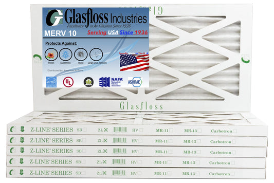 Glasfloss 12x15x1 - MERV 10 -Qty:6 - Furnace Air Filter - Made in USA (Actual Size: 11.5 x 14.5x7/8 inch)