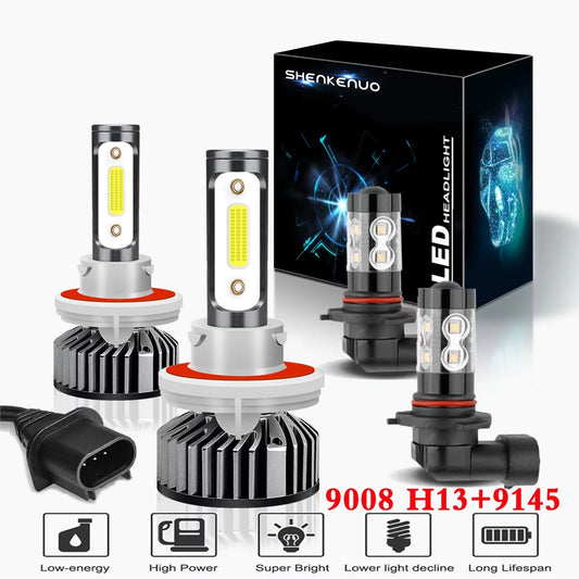 Ford Explorer 2006 2007 2008 2009 2010 9008/H13 High/Low Beam LED Headlight Bulbs +9145/9140 LED Fog Light Bulbs,Pack of 4