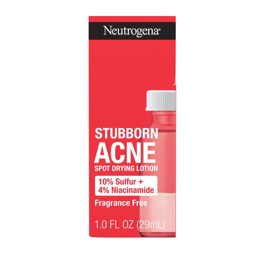 Neutrogena Stubborn Acne Spot Drying Lotion, Fragrance-Free Sulfur Acne Treatment Clears Acne By Drying Up & Shrinking Pimples, Paraben- & Oil-Free, 10% Sulfur & 4% Niacinamide, 1.0 Fl. Oz.