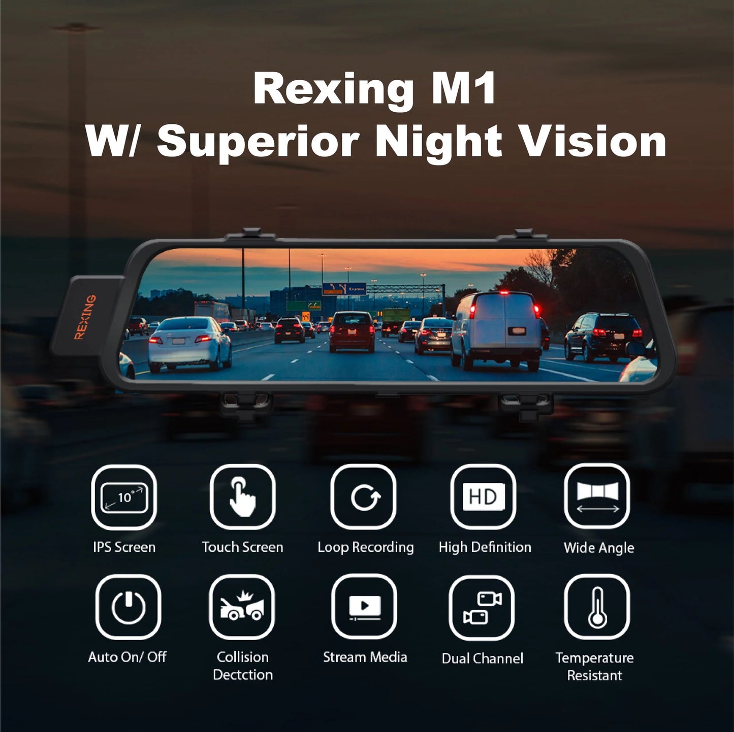 Rexing M1 HD Dual Channel Mirror Dash Cam