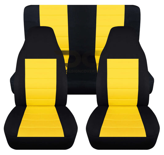 T220-Designcovers Fits 1997-2002 Jeep Wrangler TJ SE/Sport/Sahara 2door Cotton Seat Covers:Black and Yellow - Full Set