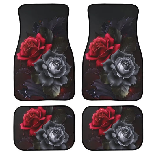 Renewold Retro Rose Car Floor Mats Set of 4, Non-Slip Car Accessories Dustproof Auto Front & Rear Floor Carpets for SUV Sedan Van Durable Automotive Floor Rugs Carpets
