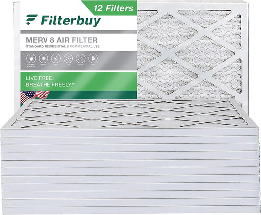 Filterbuy 15x25x1 MERV 8 Pleated HVAC AC Furnace Air Filters (12-Pack)