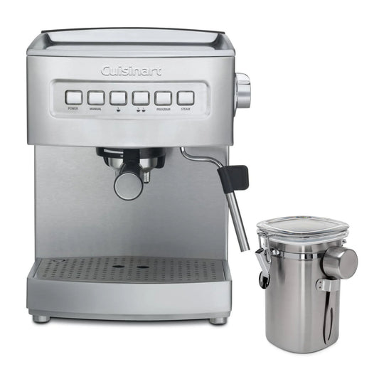 Cuisinart EM-200NP1 15-Bar Espresso Maker with Stainless Steel Coffee Canister with Measuring Spoon