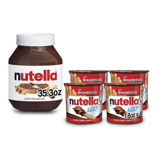 Nutella And Nutella & Go! Bundle, Hazelnut Spread With Cocoa Jar And Snack Packs With Breadsticks, 35.3 Oz Jar? And 4-Pack