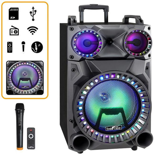 BeFree Sound  12 in. Rechargeable Bluetooth Portable Party Speaker with Party Lights, FM Radio & USB & TF Inputs