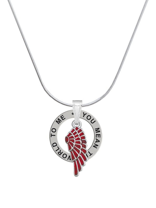 Delight Jewelry Silvertone Medium Translucent Red Angel Wing Silver-tone You Mean the World to Me Ring Necklace, 18