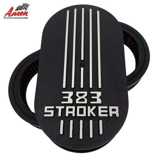 383 STROKER - SBC Die-Cast Raised Logo - 15 Oval Air Cleaner Kit Black - Ansen