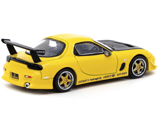 Mazda VERTEX RX-7 FD3S RHD (Right Hand Drive) Yellow Metallic with Black Hood Global64 Series 1/64 Diecast Model Car by Tarmac Works