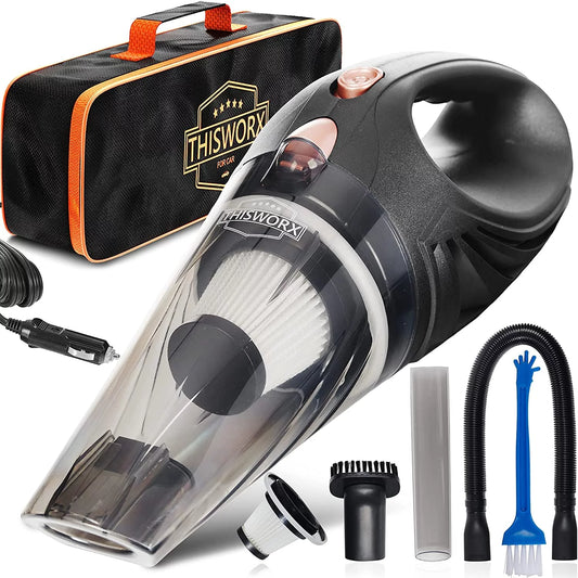 Car Vacuum Cleaner - Portable, High Power, Mini Handheld Vacuum w/ 3 Attachments, 16 Ft Cord & Bag - 12v, Small Auto Accessories Kit for Interior Detailing