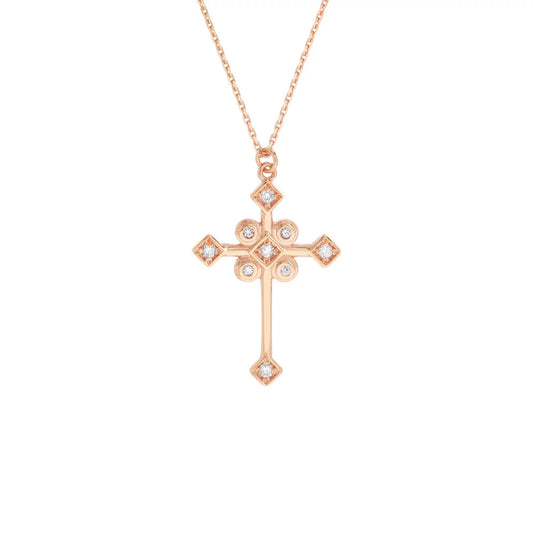 14k Rose Gold 0.10 Dwt Diamond Adjustable Religious Faith Cross Necklace 18 Inch Jewelry Gifts for Women