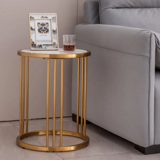 Nordic modern slate rounded gold stainless steel frame Living room balcony reception sofa corner several Slate/sintered stone round side/end table with golden stainless steel frame