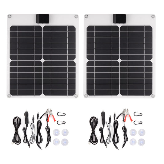 Portable Solar Panel Car Battery Charger - 15W*2, 5V/12V with USB and DC Output Ports, Waterproof Power Trickle Battery Maintenance for Car Boat RV, Phone, Laptop, Sports Camera, 5V Devices