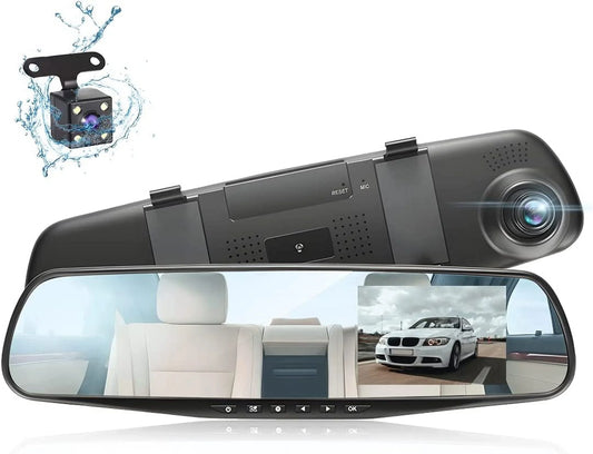 Car Dash Cam Backup Rearview Mirror Camera, 4.3 Full HD 1080P Smart Rearview Mirror Camera for Cars, Trucks, SUV, Dual