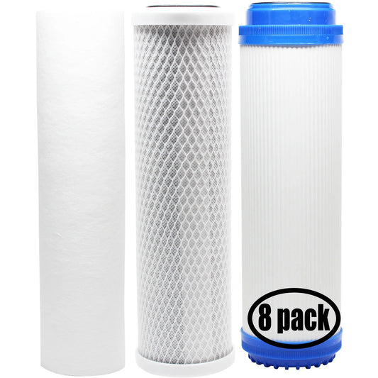 8-Pack Replacement for Filter Kit for Pentek 158657 RO System - Includes Carbon Block Filter, PP Sediment Filter & GAC Filter - Denali Pure Brand