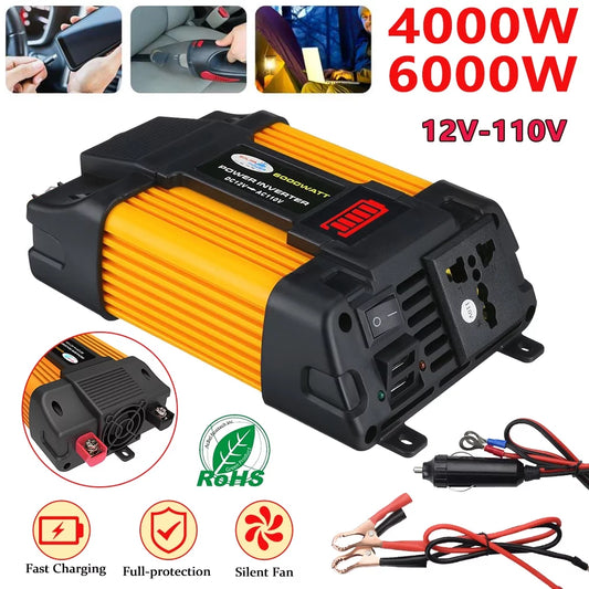 MDHAND 4000W 6000W Car Converter Solar Power Inverter 12V DC to 110V AC Car Power Inverter Solar Converter Kit