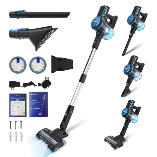 Wnkim Cordless Vacuum Cleaner, 23Kpa 200W Brushless Stick Vacuum with 3 Suction Mode, Up to 40 Mins Runtime 2200mAh Rechargeable Battery, 6-in-1 Lightweight Vacuum for Carpet Hard Floor Pet Hair