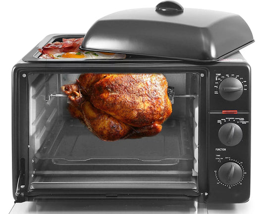 6-Slice Countertop Toaster Oven - Convection Rotisserie for Bake Broil Roast & fits 12” pizza (Black)