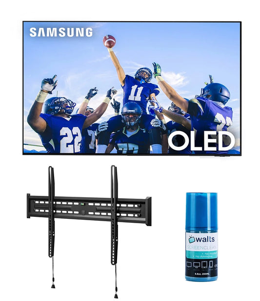 Samsung QN55S95CAFXZA 55 Ultra Slim 4K Quantum HDR OLED Smart TV with a Walts FIXED-MOUNT-43-90 TV Mount for 43-90 Compatible TVs and Walts HDTV Screen Cleaner Kit (2023)