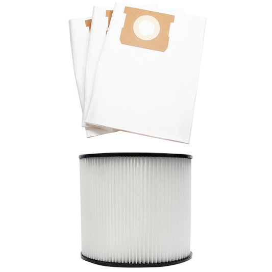3 Replacement Shop-Vac CH87-650C Vacuum Bags & 1 Cartridge Filter - Compatible Shop-Vac 90661 Bags & 90304 Filter