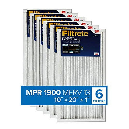 Filtrete 10x20x1, AC Furnace Air Filter, MPR 1900, Healthy Living Ultimate Allergen, 6-Pack (exact dimensions 9.81 x 19.81 x 0.78)