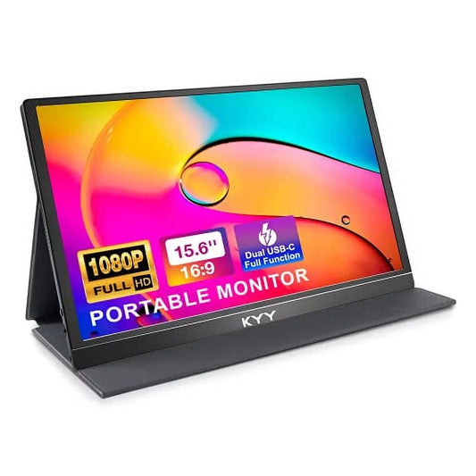 Portable Monitor - KYY 15.6'' 1080P FHD USB-C Portable Laptop Monitors w/Smart Cover & Dual Speaker, HDMI Computer Display IPS HDR External Gaming Monitor for PC Phone Mac Xbox PS4 Switch[Upgraded]