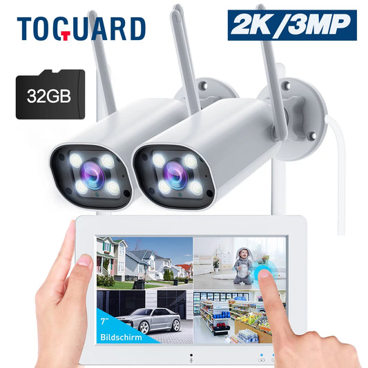 Toguard SC27 2K/3MP CCTV Security Camera System Outdoor with 7 Monitor Bullet Surveillance Camera WiFi Wireless Connector