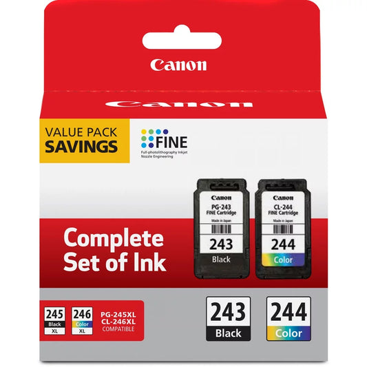 Canon Ink Package with PG-243 Black, CL-244 Color Ink Cartridges for Canon PIXMA TR4520, MG3020, MX490, MX492, MG2920, MG2924,  MG2520, MG2525, MG2420, TS3120, TS202, TS302, iP2820 Printers